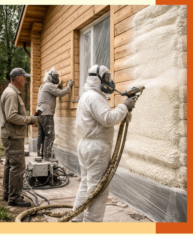 Утепление дома из бруса ППУ в Когалыме от 3980 руб/м2 под ключ | ТепломастерКгл