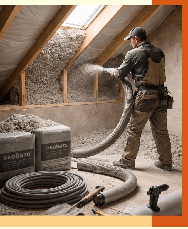 Утепление мансарды эковатой в Когалыме от 2274 руб/м2 — монтаж, задувка, цена | ТепломастерКгл