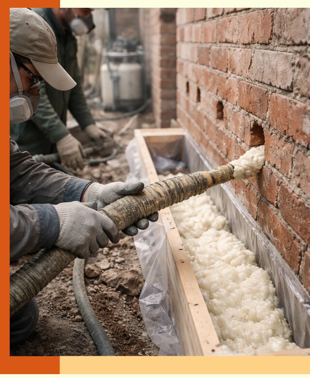 Заливка ППУ в пустоты кирпичной стены в Когалыме