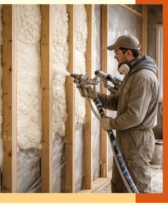 Утепление каркасной стены ППУ в Когалыме от 4394 руб./м2 под ключ | ТепломастерКгл