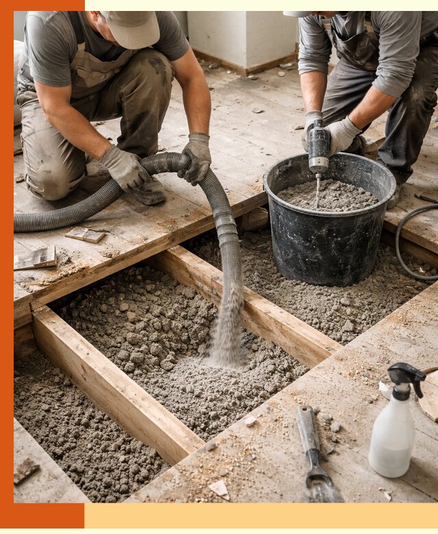 Заполнение пустот пола в Когалыме полиуретаном и пенополистиролом