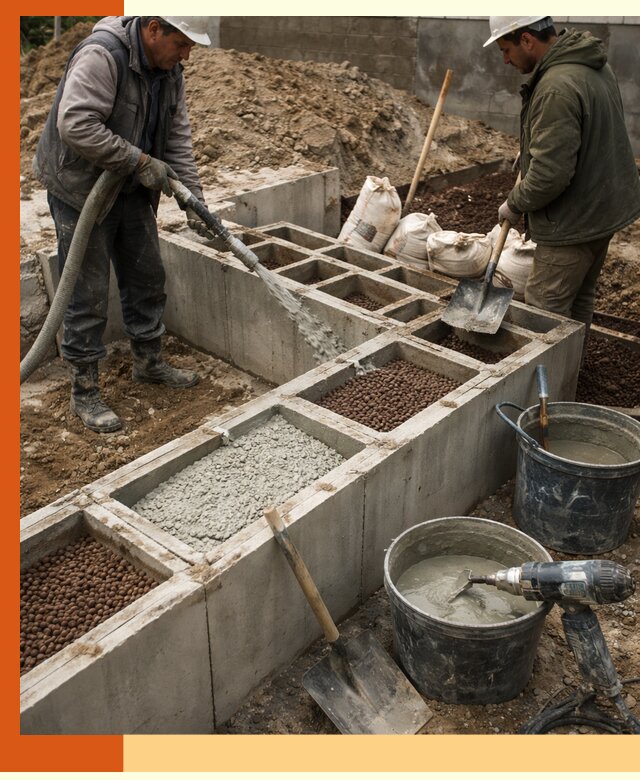 Заполнение полостей фундамента в Когалыме герметичным утеплением и повышением прочности